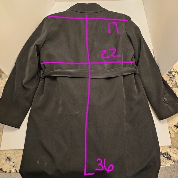 Gallery Women's Black Midi Trench Coat Jacket Sz M Removable Lining Belted - Picture 12 of 13